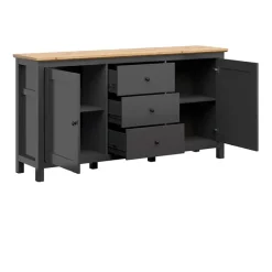 Credenza 186x96h cm 2 ante 3 cassetti nero grafite rovere chiaro Holga