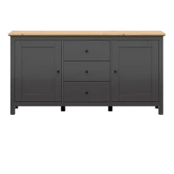 Credenza 186x96h cm 2 ante 3 cassetti nero grafite rovere chiaro Holga