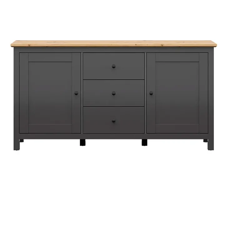 Credenza 186x96h cm 2 ante 3 cassetti nero grafite rovere chiaro Holga