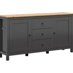 Credenza 186x96h cm 2 ante 3 cassetti nero grafite rovere chiaro Holga