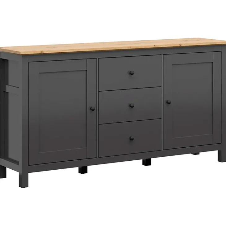 Credenza 186x96h cm 2 ante 3 cassetti nero grafite rovere chiaro Holga