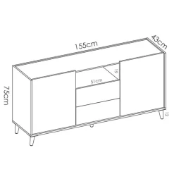 Credenza 155x75h cm 2 ante 2 cassetti rovere grigio bianco petrolio Dominic