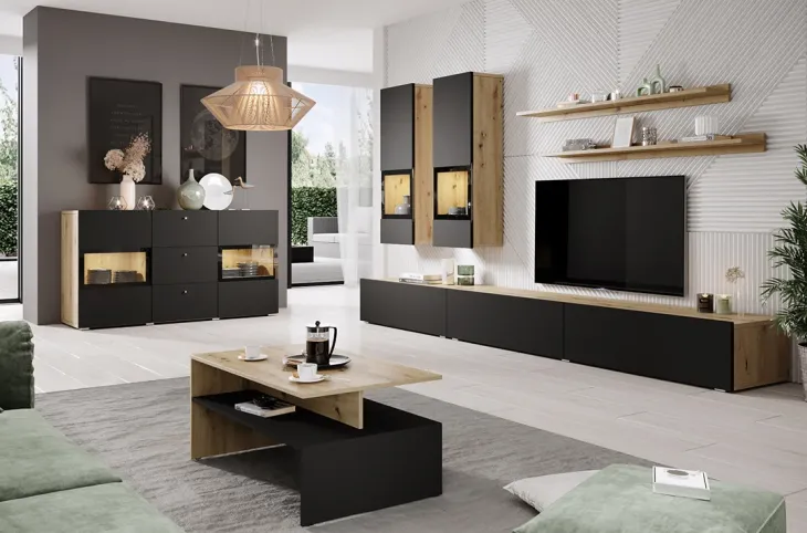 Credenza 132x70h cm 2 ante 3 cassetti rovere rustico nero Emotion Gihome®