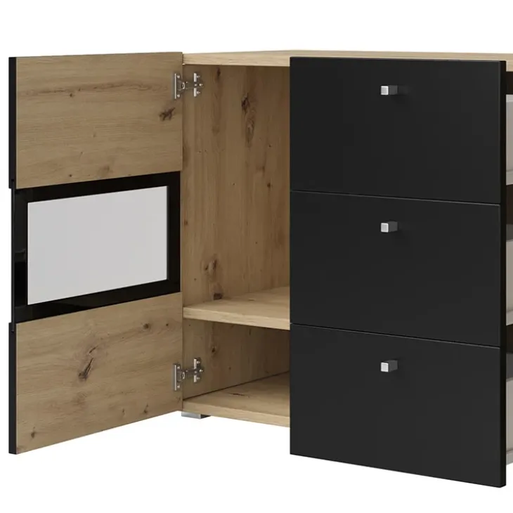 Credenza 132x70h cm 2 ante 3 cassetti rovere rustico nero Emotion Gihome®