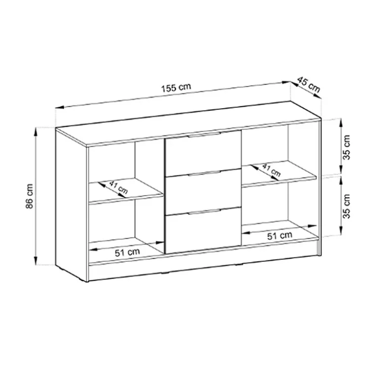 Credenza 155x86h cm 2 ante 3 cassetti soggiorno antracite quercia Miller