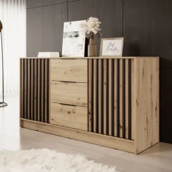 Credenza 155x86h cm 2 ante 3 cassetti soggiorno quercia nero Miller