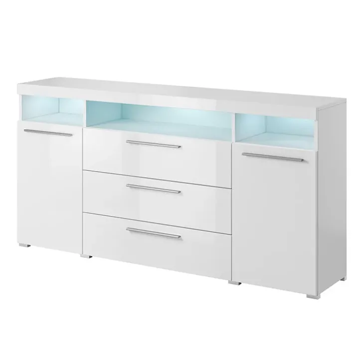 Credenza 182x92h cm 2 ante 3 cassetti soggiorno bianco lucido Frisk