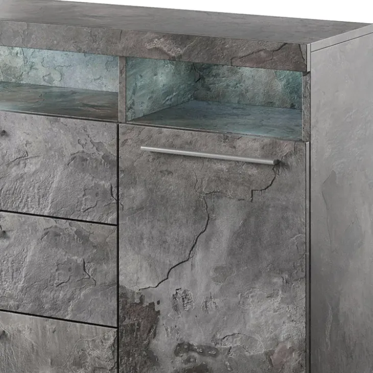 Credenza 182x92h cm 2 ante 3 cassetti soggiorno ossido Frisk