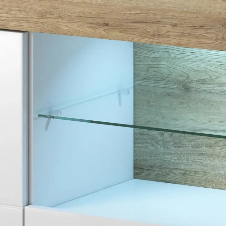 Credenza 159x83h cm 3 ante 1 cassetto bianco lucido rovere Tahiti