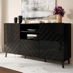 Credenza 150x82h cm 2 ante 1 cassetto moderna decorato nero lucido Placida