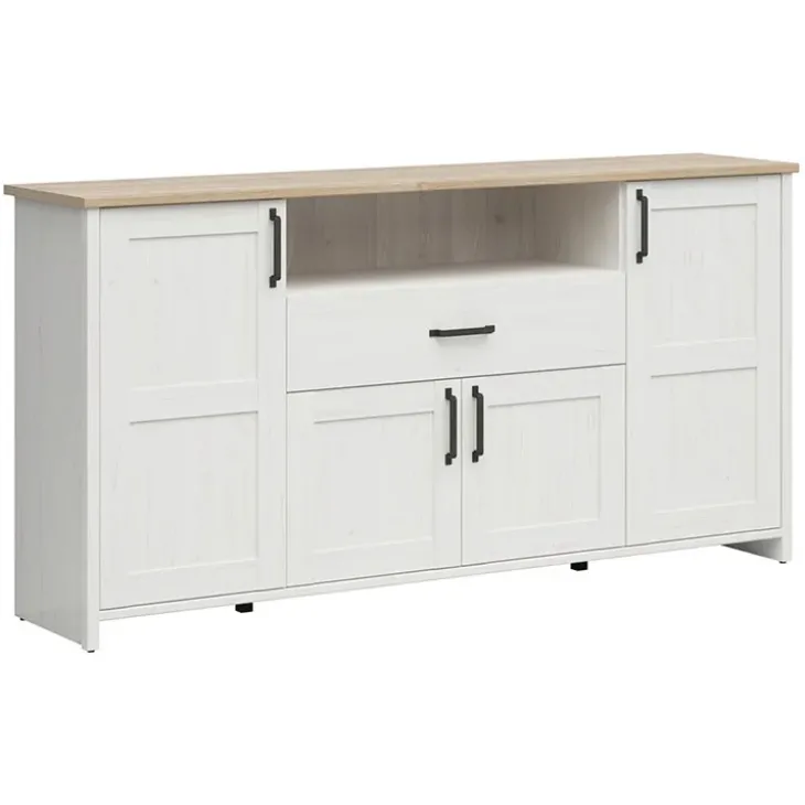 Credenza 194x99h cm 4 ante 1 cassetto scandinava bianco frassinato rovere Lars