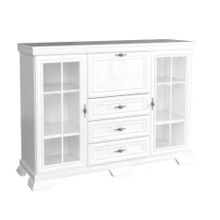 Credenza 158x117h cm 2 ante con vetrina 3 cassetti shabby bianco frassinato Kelly