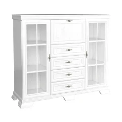 Credenza 158x136h cm 2 ante con vetrina 4 cassetti shabby bianco frassinato Kelly