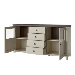 Credenza 181x93h cm 2 ante con vetrinetta 4 cassetti beige Texel