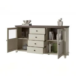 Credenza 181x93h cm 2 ante con vetrinetta 4 cassetti beige Texel