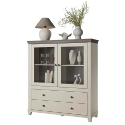 Credenza 126x138h cm 2 ante con vetrina 2 cassetti beige Texel