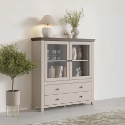 Credenza 126x138h cm 2 ante con vetrina 2 cassetti beige Texel