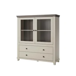 Credenza 126x138h cm 2 ante con vetrina 2 cassetti beige Texel