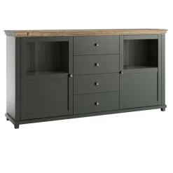 Credenza 181x93h cm 2 ante con vetrinetta 4 cassetti verde quercia Texel