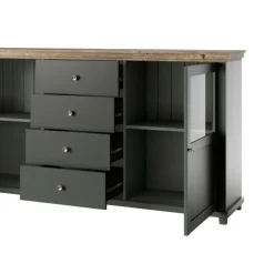 Credenza 181x93h cm 2 ante con vetrinetta 4 cassetti verde quercia Texel