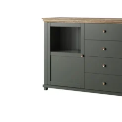 Credenza 181x93h cm 2 ante con vetrinetta 4 cassetti verde quercia Texel