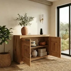 Credenza 110x85h cm 2 ante legno massello rovere Ebania
