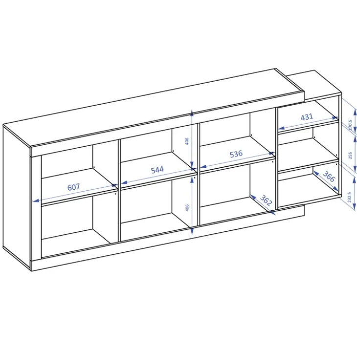 Credenza 220x86h cm 3 ante moderna bianco lucido rovereAria