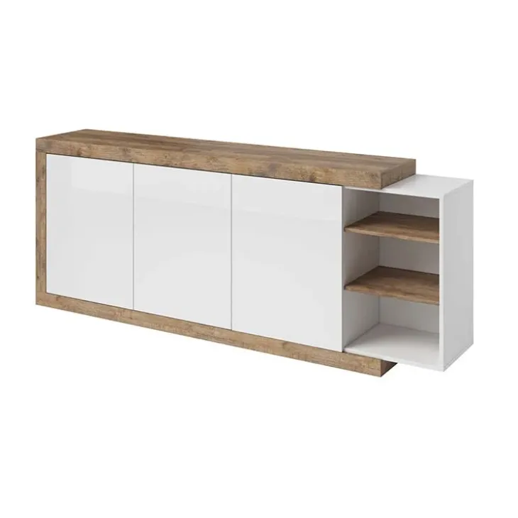 Credenza 220x86h cm 3 ante moderna bianco lucido rovereAria