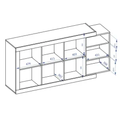 Credenza 180x86h cm 3 ante moderna bianco lucido rovere Aria