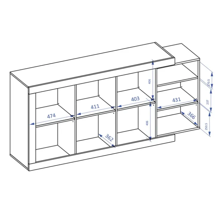 Credenza 180x86h cm 3 ante moderna bianco lucido rovere Aria