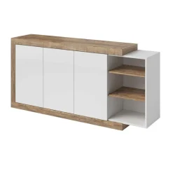 Credenza 180x86h cm 3 ante moderna bianco lucido rovere Aria