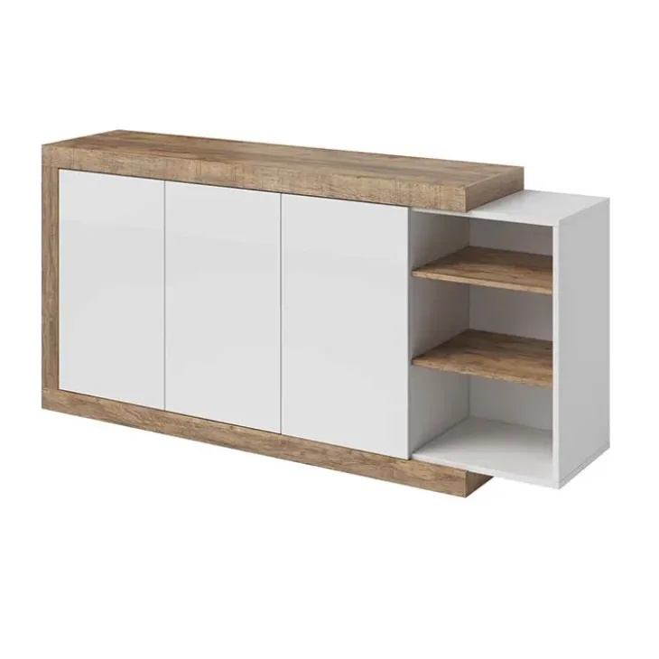 Credenza 180x86h cm 3 ante moderna bianco lucido rovere Aria