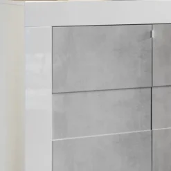 Credenza 138x84h cm 3 ante moderna bianco lucido cemento Easy