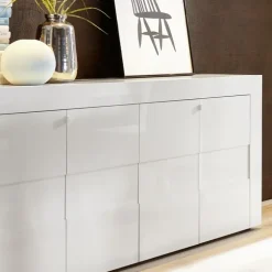 Credenza 181x84h cm 4 ante moderna bianco laccato lucido Easy