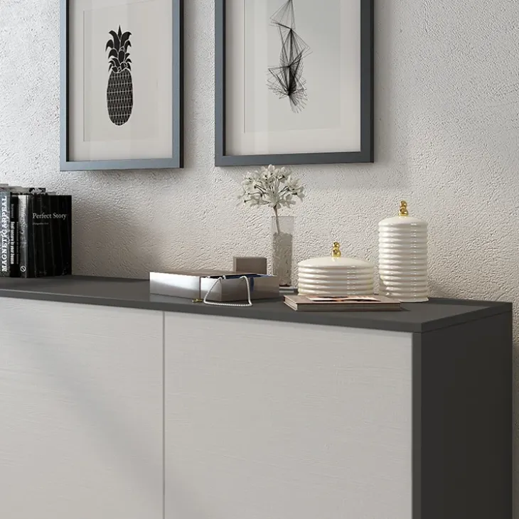 Credenza 154x72h cm 3 ante moderna grafite bianco frassinato Divine