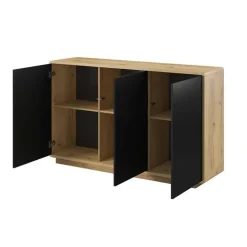 Credenza 160x75h cm 3 ante moderna nero opaco rovere Esmond