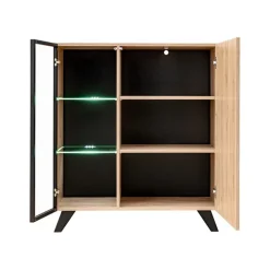 Credenza 90x102h cm 2 ante moderna noce con stampa nera Mendes