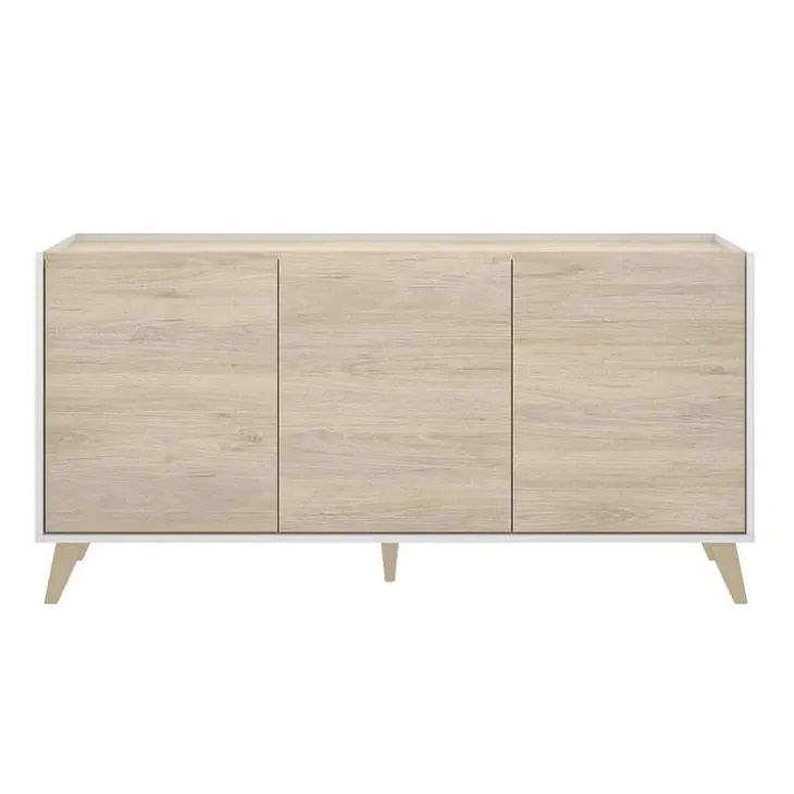 Credenza 155x75h cm 3 ante moderna rovere bianco opaco Elmer