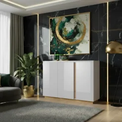 Credenza 138x91h cm 3 ante moderna soggiorno bianco rovere Noa Gihome®