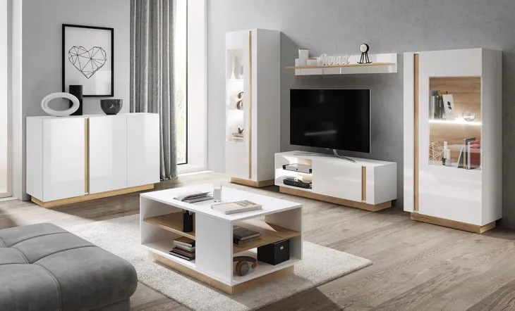 Credenza 138x91h cm 3 ante moderna soggiorno bianco rovere Noa Gihome®