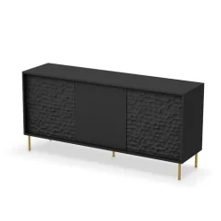 Credenza 155x73h cm 3 ante moderna soggiorno nero oro Osaka