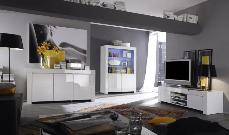 Credenza 162x82h cm 3 ante moderna soggiorno bianco lucido Essential