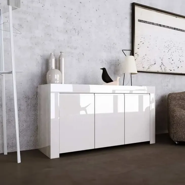 Credenza 162x82h cm 3 ante moderna soggiorno bianco lucido Essential