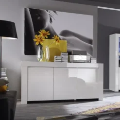 Credenza 162x82h cm 3 ante moderna soggiorno bianco lucido Essential