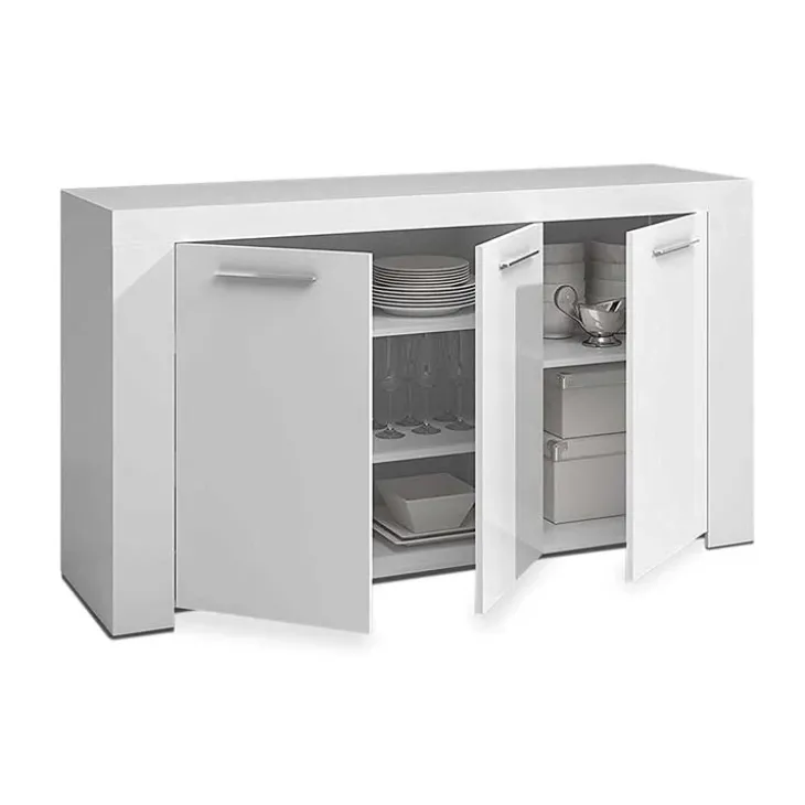 Credenza 144x80h cm 3 ante moderna soggiorno bianco opaco Creta