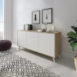 Credenza 154x72h cm 3 ante soggiorno rovere bianco frassinato Divine