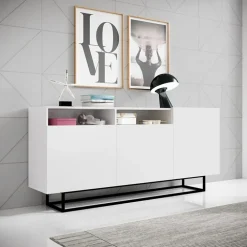 Credenza 180x80h cm 3 ante 2 vani moderna bianco nero Erice Gihome®