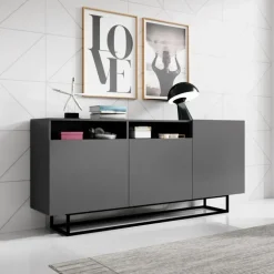 Credenza 180x80h cm 3 ante 2 vani moderna antracite nero Erice Gihome®