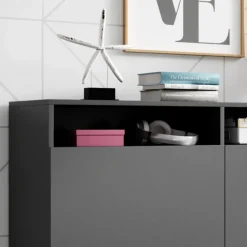Credenza 180x80h cm 3 ante 2 vani moderna antracite nero Erice Gihome®