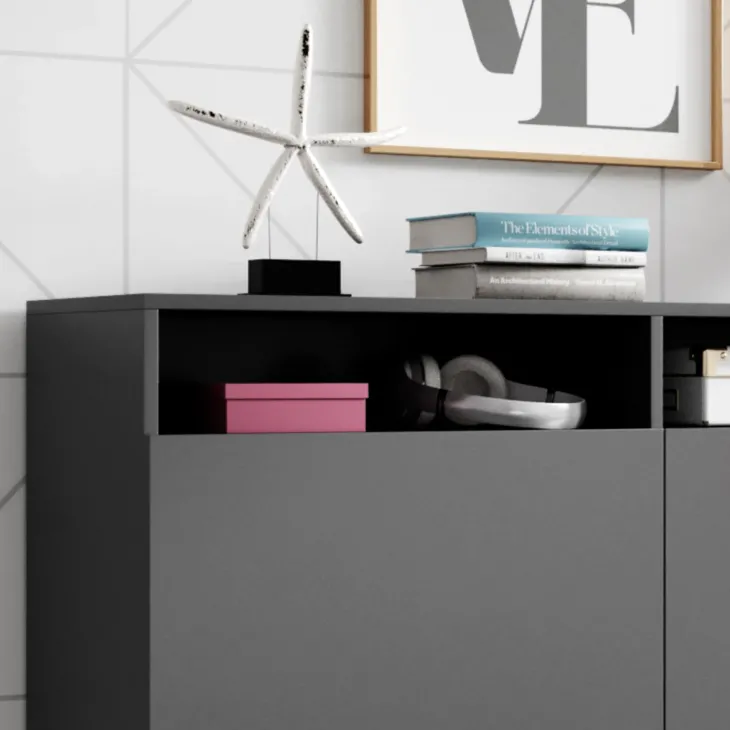 Credenza 180x80h cm 3 ante 2 vani moderna antracite nero Erice Gihome®